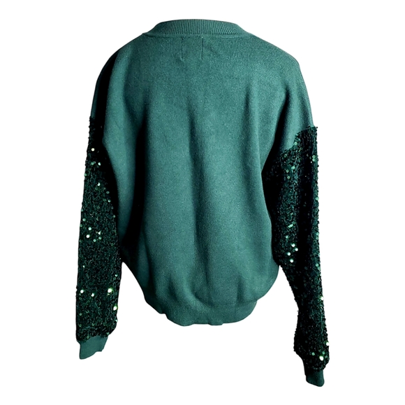 Shopthemint.com Sequin Sleeves Knitted Sweatshirt Holidays Forest Green Sequins - Picture 12 of 13